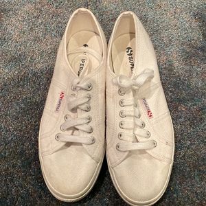 Women’s white Superga platform sneaker